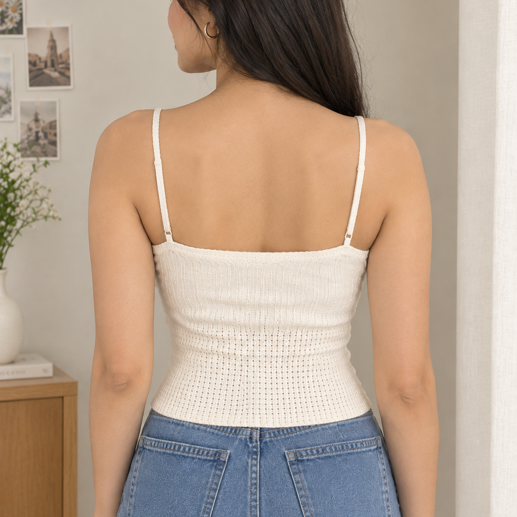 Cream knit tie front top