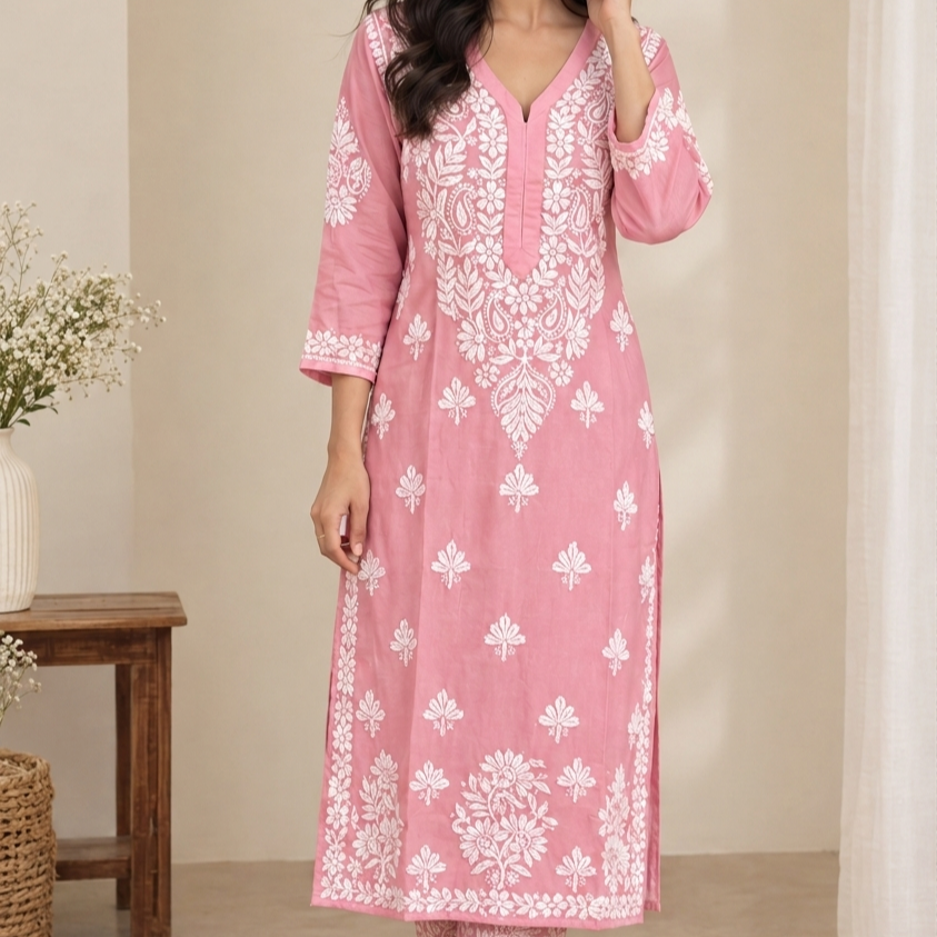 Lucknowi chikankari kurti pant set