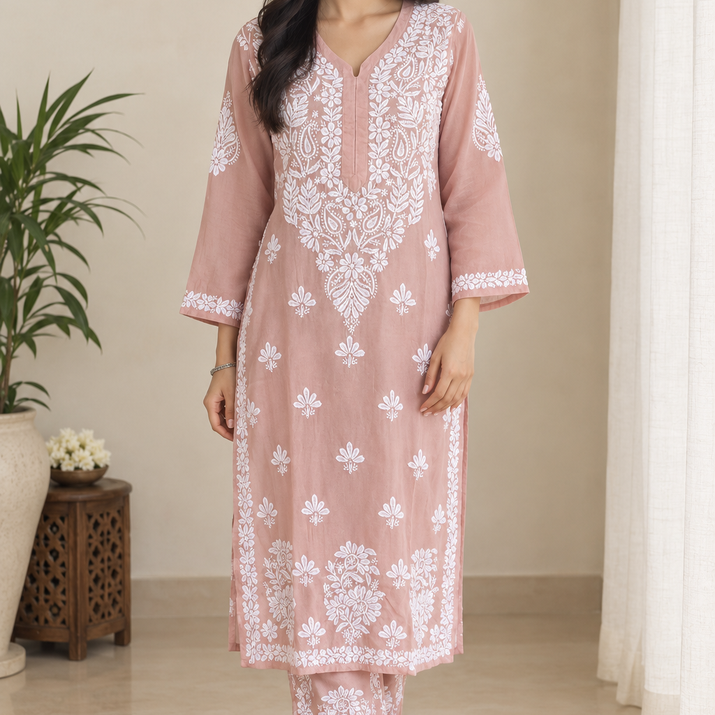 Lucknowi chikankari kurti pant set